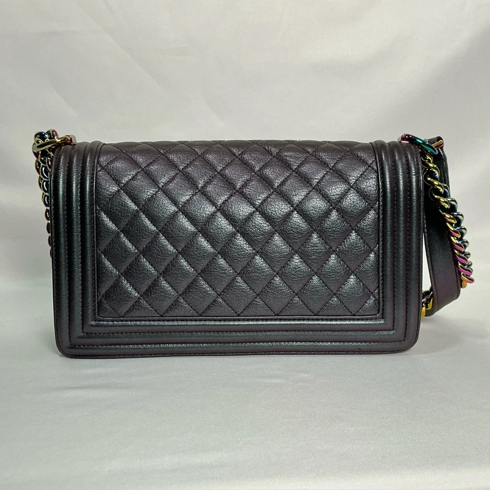 Chanel Purple Iridescent  Mermaid Quilted Shoulder Boy Flap Bag goatskin leather